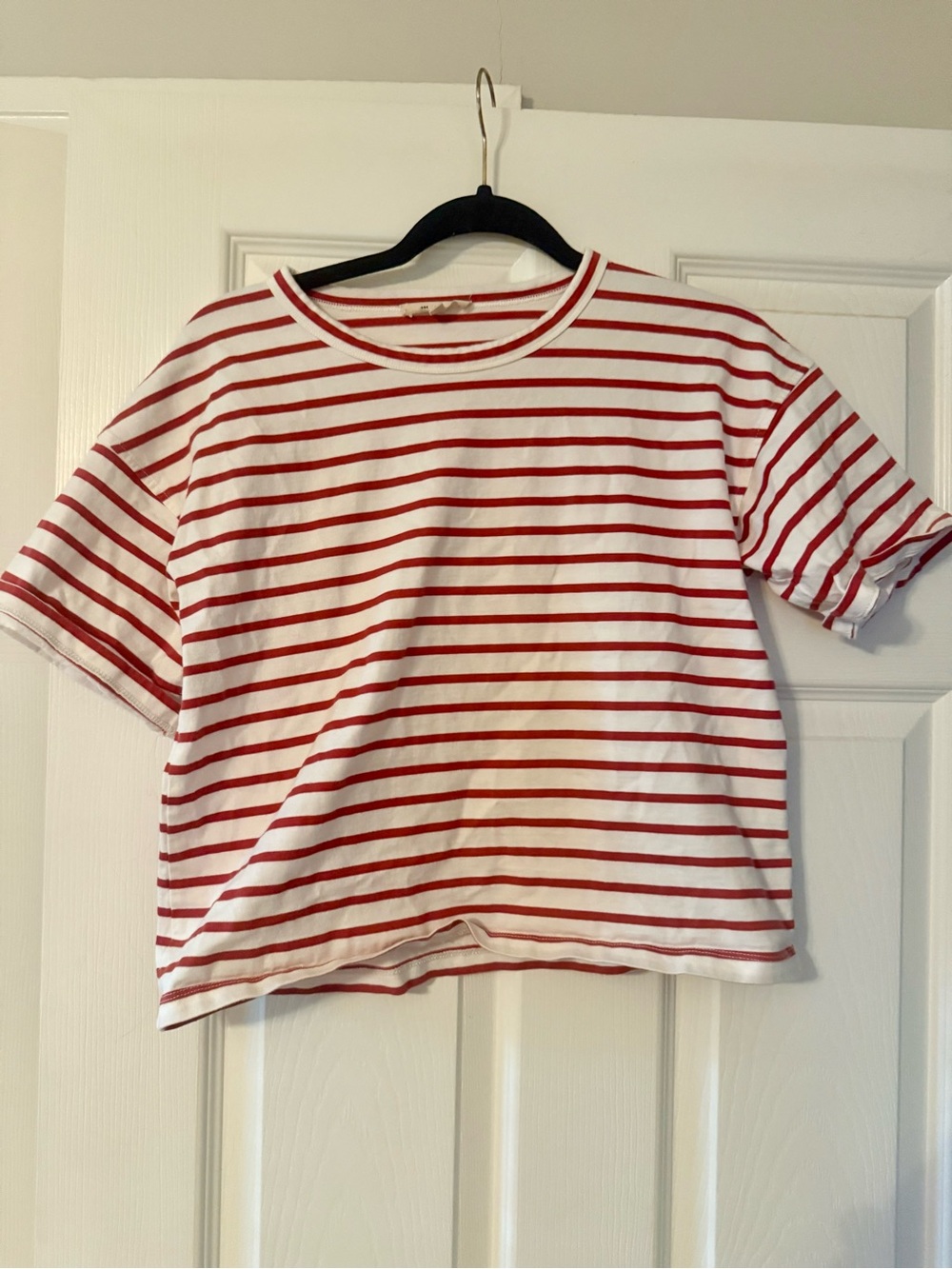 Madewell Red and White Striped Crop Tee